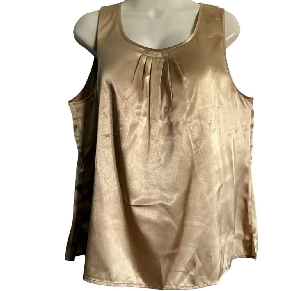Gold Chico's Sleeveless Pleated Chest Blouse‎ Top SZ 2 Festival Career Lagenlook